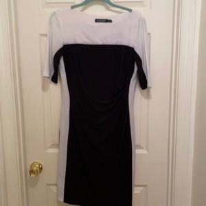 Size 12 black/white polyester stretch Lauren dress